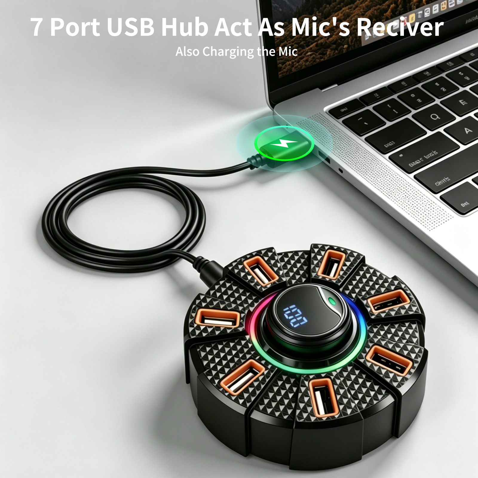 NPTCL Wireless USB Microphone for PC, Laptop, Computer User | Digital Charge Display, Noise Reduction, 7 Ports Hub Plus Mini Lavalier Mic Combo for Video Recording Youtube Content Creator — image 4