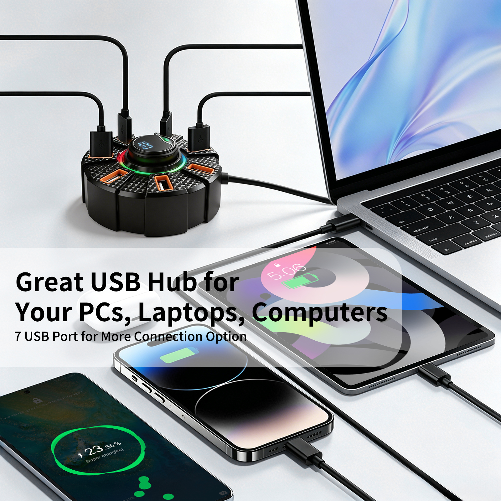NPTCL Wireless USB Microphone for PC, Laptop, Computer User | Digital Charge Display, Noise Reduction, 7 Ports Hub Plus Mini Lavalier Mic Combo for Video Recording Youtube Content Creator — image 5