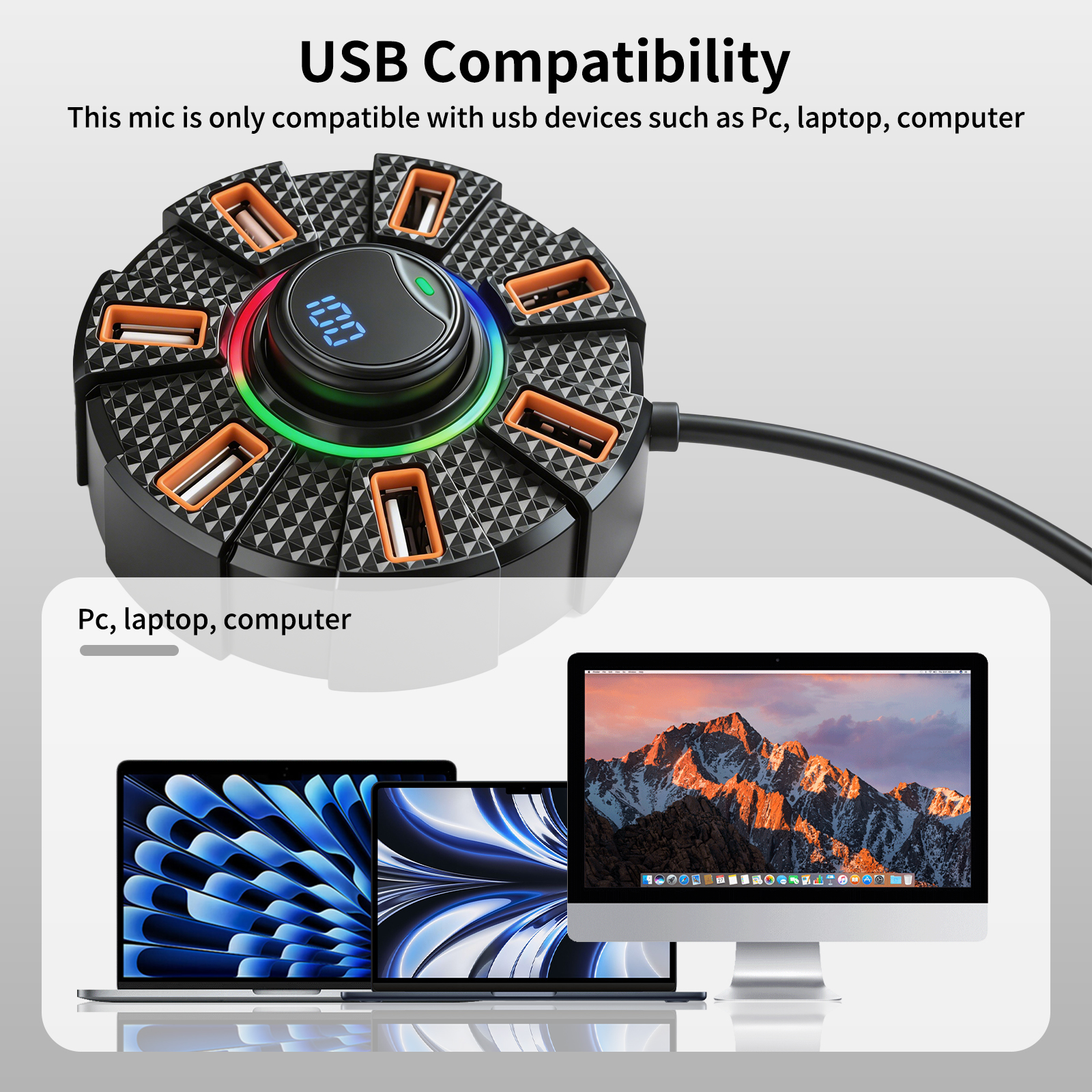 NPTCL Wireless USB Microphone for PC, Laptop, Computer User | Digital Charge Display, Noise Reduction, 7 Ports Hub Plus Mini Lavalier Mic Combo for Video Recording Youtube Content Creator — image 8