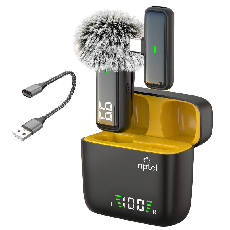 NPTCL Wireless USB Type C Microphone for iPhone 17/15/16 PC Laptop Computer | Noise Canceling, Digital Battery Indicator Light, 12 Hour Charging Case for Content Creator Vlog Video Recording, 1 Pack